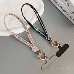 Flower Lanyards High-end Women's Leather Wrist Strap Mobile Phone Lanyard Portable Pendant Chain Ins Phone Case Anti Loss Sling