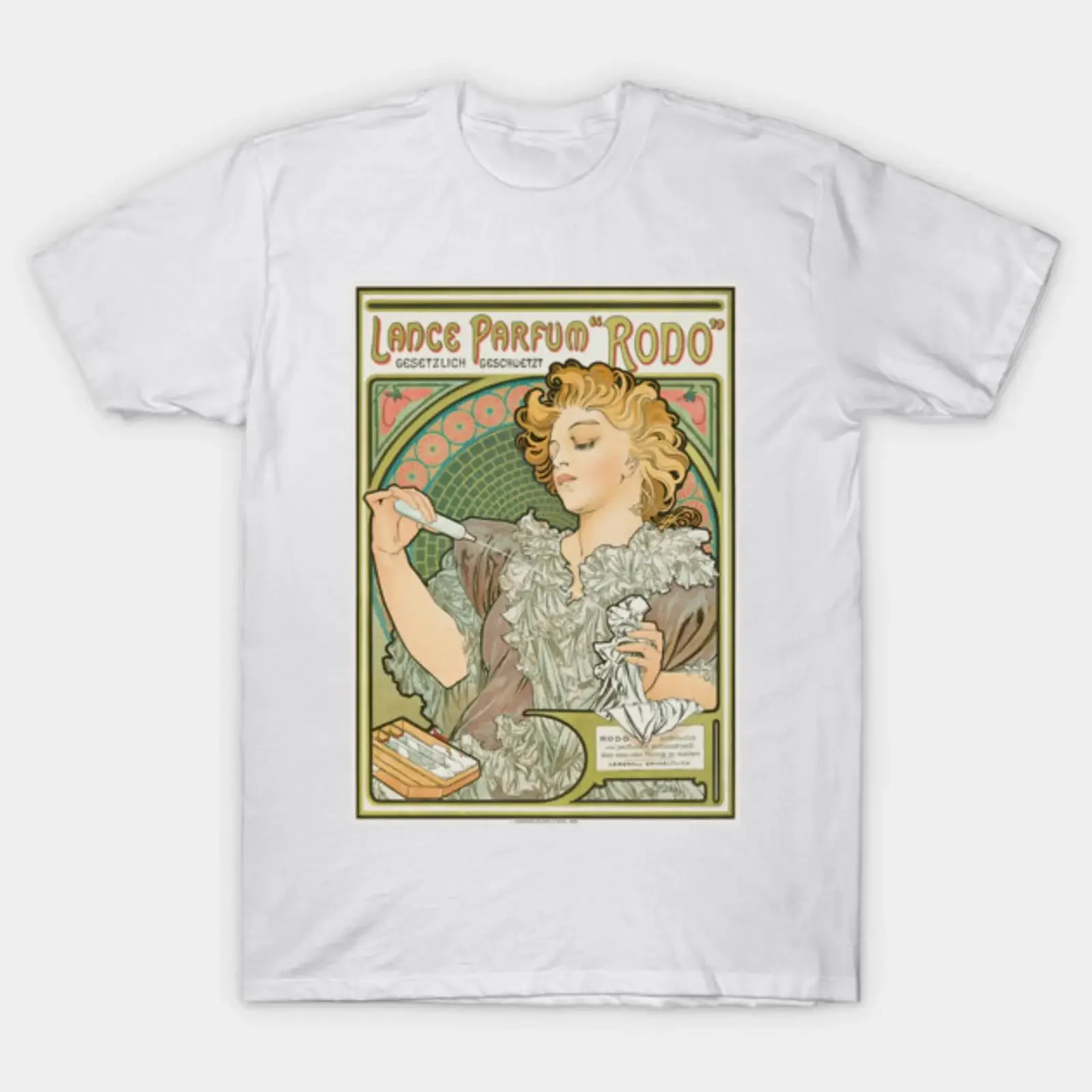 T-shirt Lance Parfum Rodo Art Nouveau, affiche vintage 1896, vintage, délavé, respirant, doux, décontracté, streetwear, unisexe, polyvalent
