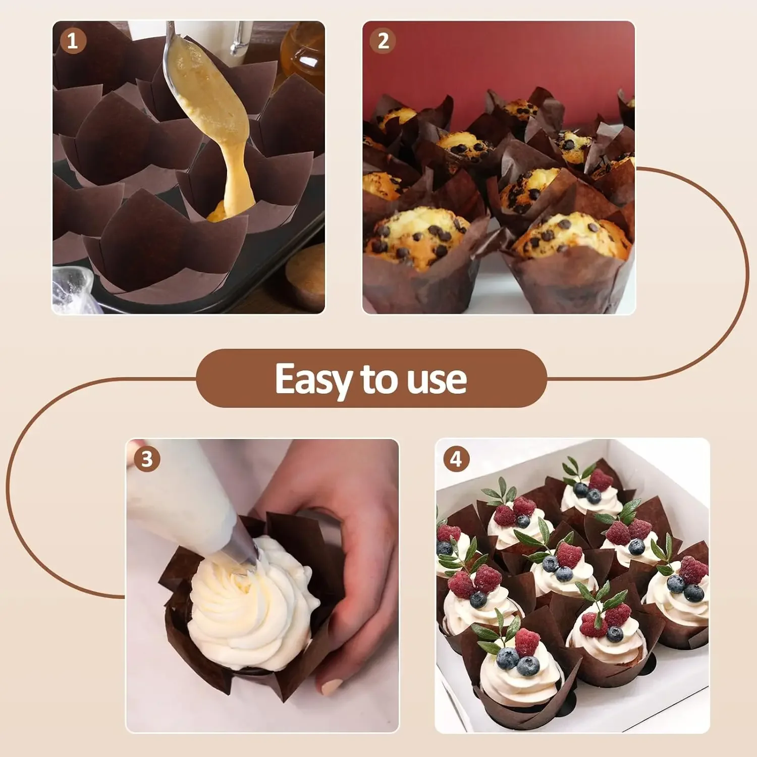 Taza para hornear de estilo periódico, envoltorio de papel a prueba de aceite para cupcakes, magdalenas de tulipán, 50 piezas, para fiesta de boda