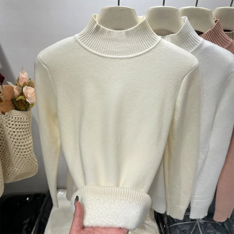 الخريف الشتاء نصف الرقبة العالية البلوز سترة كلاسيكية عادية محبوك قاع القمم أفخم سميكة جديدة أفخم أنيقة بلون