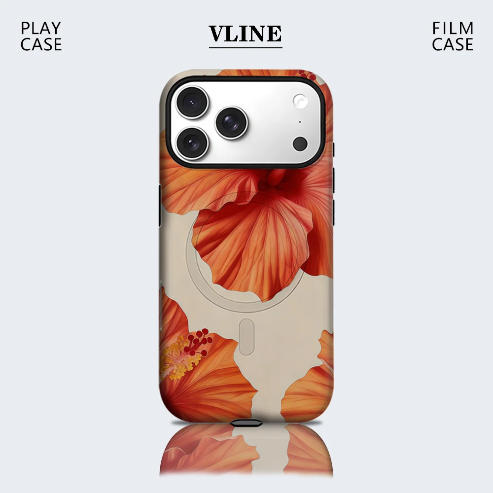 Tangerine Hibiscus Bloom Handyhülle für Magnetische iPhone 17 16 15 14 13 Pro Max Plus Einzel- und Doppelschichtige Robuste Hülle