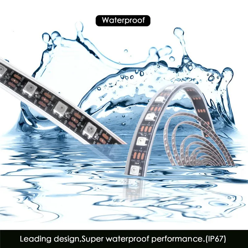 Bande lumineuse LED Pxiel dc 12 simple, étanche IP67, 30LED, 60LED, point de rupture, reprise, WS2815