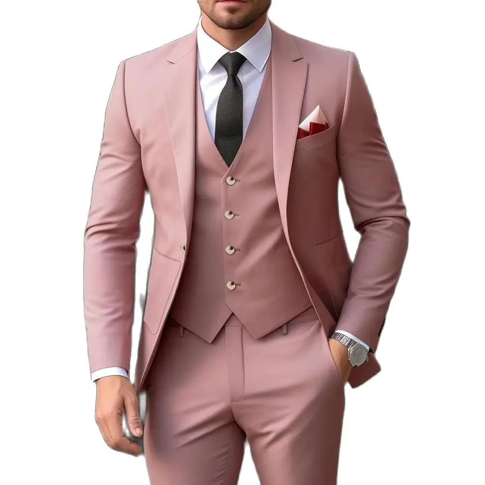 Elegante Stoffige Roze Herenpakken Voor Bruiloft 2024 Single Breasted Slim Fit Mannelijke Kleding Van Hoge Kwaliteit 3-delige Jas Broek Vest 2024