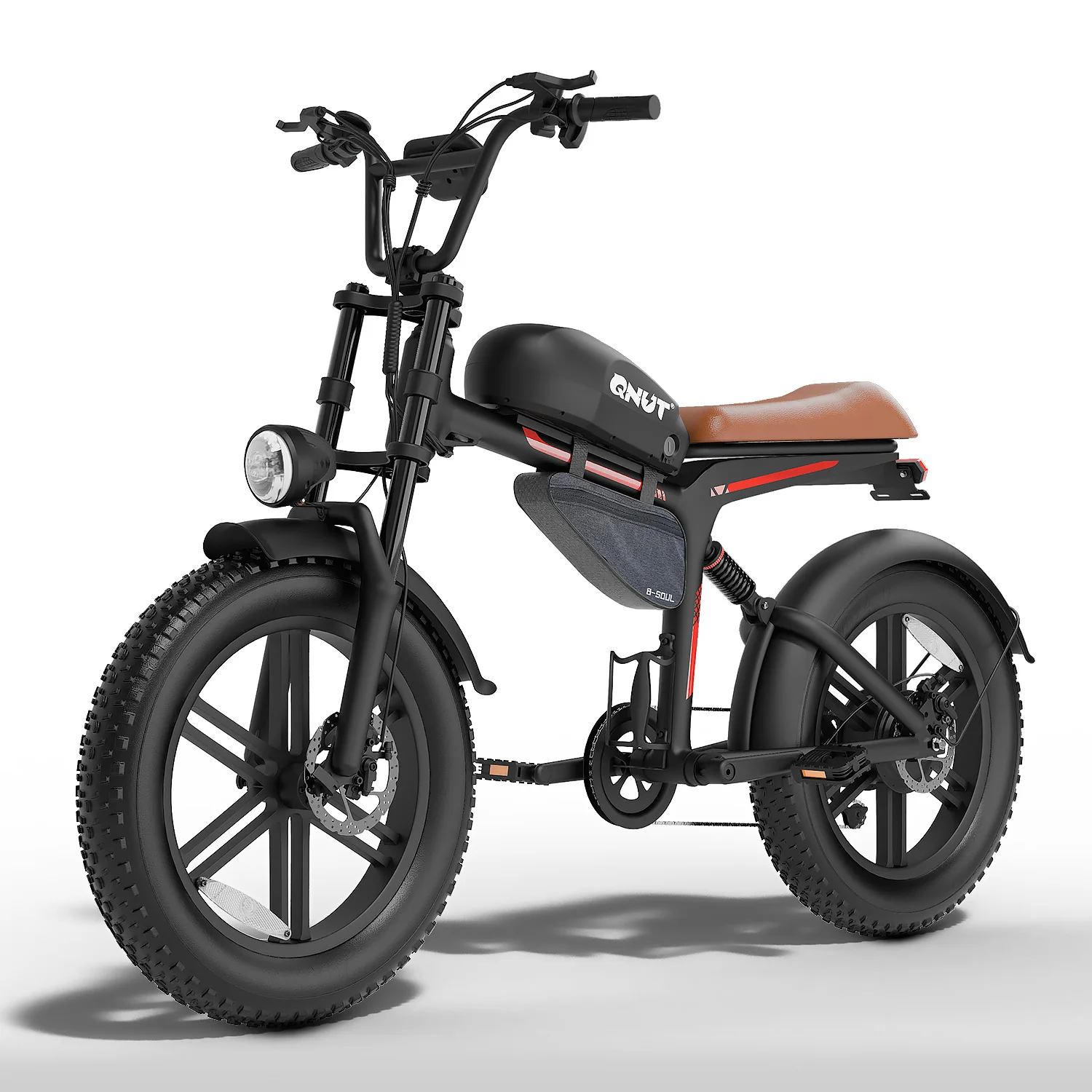 QNUT Electric Mountain Bike 1500W Peak Brushless Motor 48V 18AH Removable Battery 20"*4.0"Fat Tire Full Suspension All‑Terrain Off‑Road Vintage Chopper Ebike Mountain Dirt Bike Ship From US Warehouse