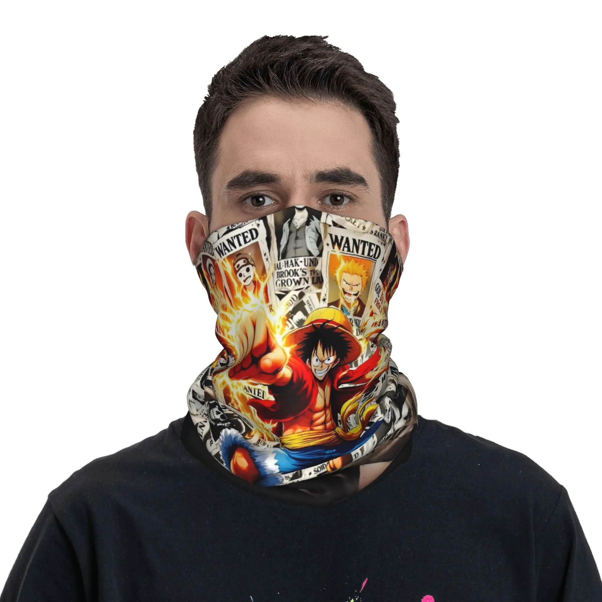 

Anime One Piece Bandana Neck Gaiter for Ski Hunting Men Women Wrap Scarf Monkey D Luffy Headband Warmer Face Scarf Cover