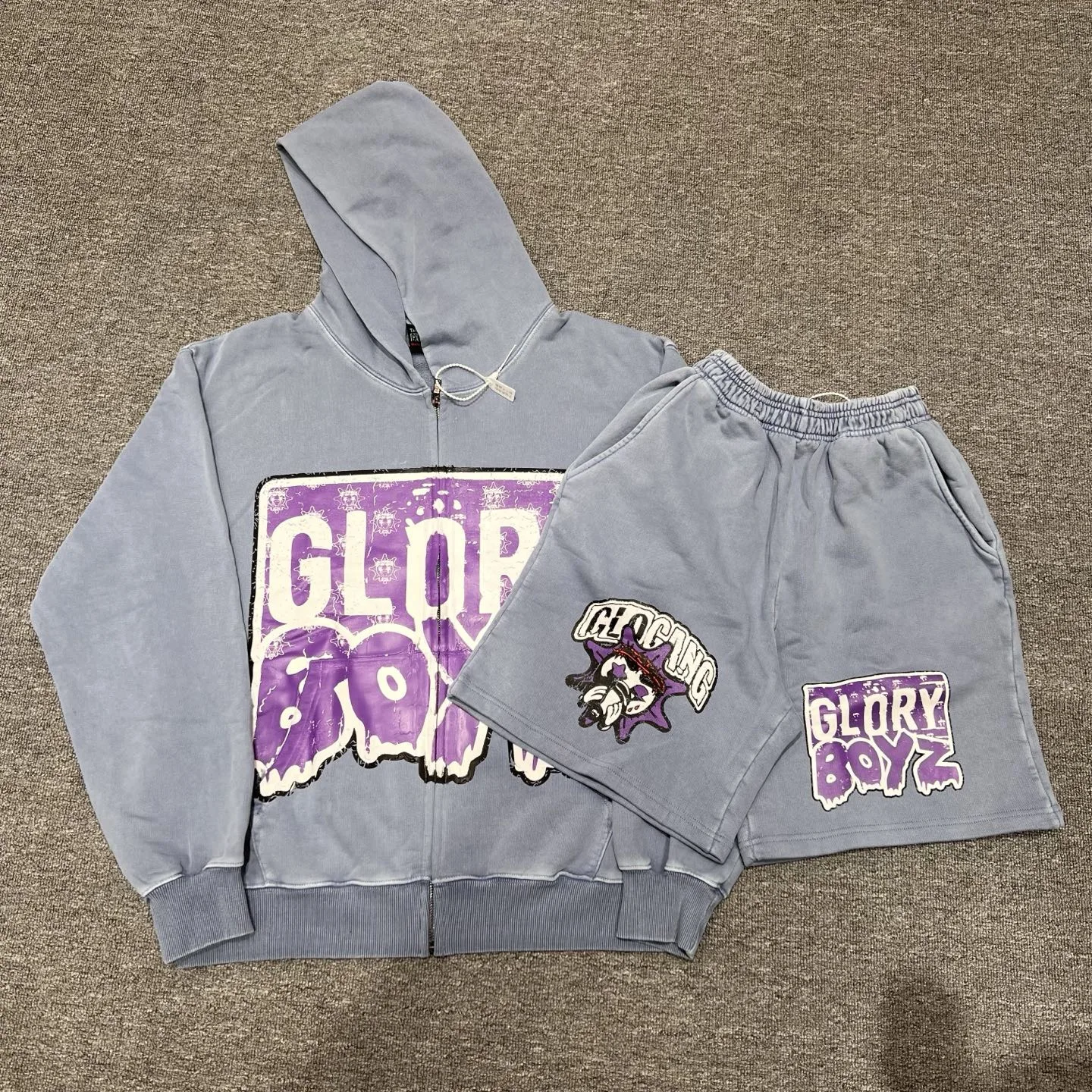 Glo Gang the Glory Full Zip Hoodie with Printed Shorts Casual Sportswear Set for Teens Long Sleeve Autumn Wear