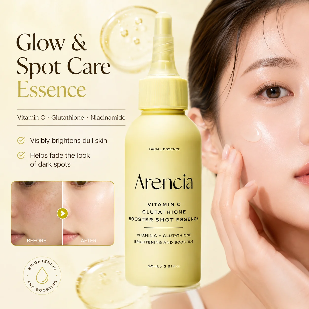Arencia, sérum hidratante com glutationa, niacinamida e vitamina C, para pele seca, opaca e com tom desigual, produto de cuidados de pele coreano.