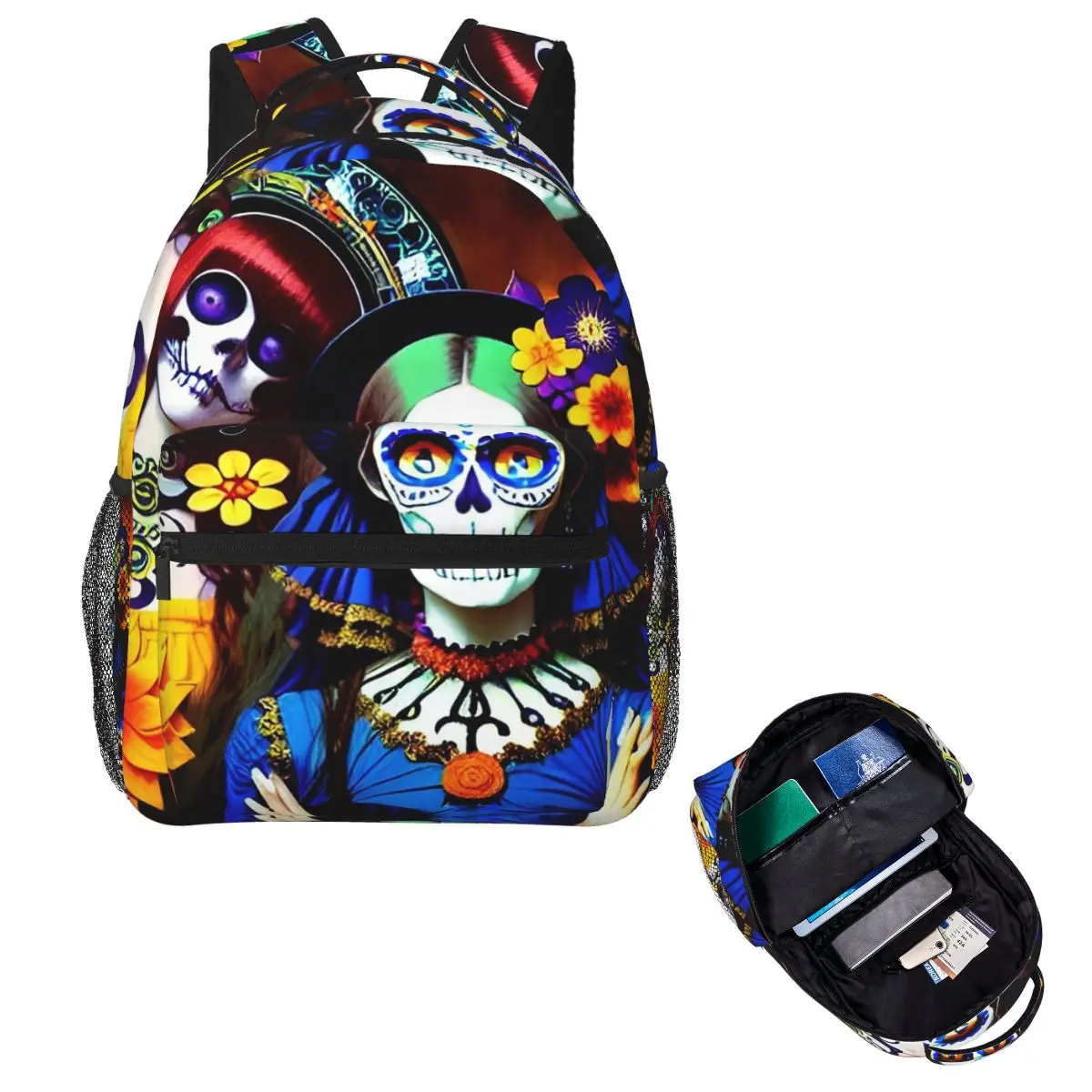 Alexander Gothic Las Elegantes Girls Day Of Dead Skull Student Backpack Travel Daypack for Boys Girls Fashion Shoulder Bags