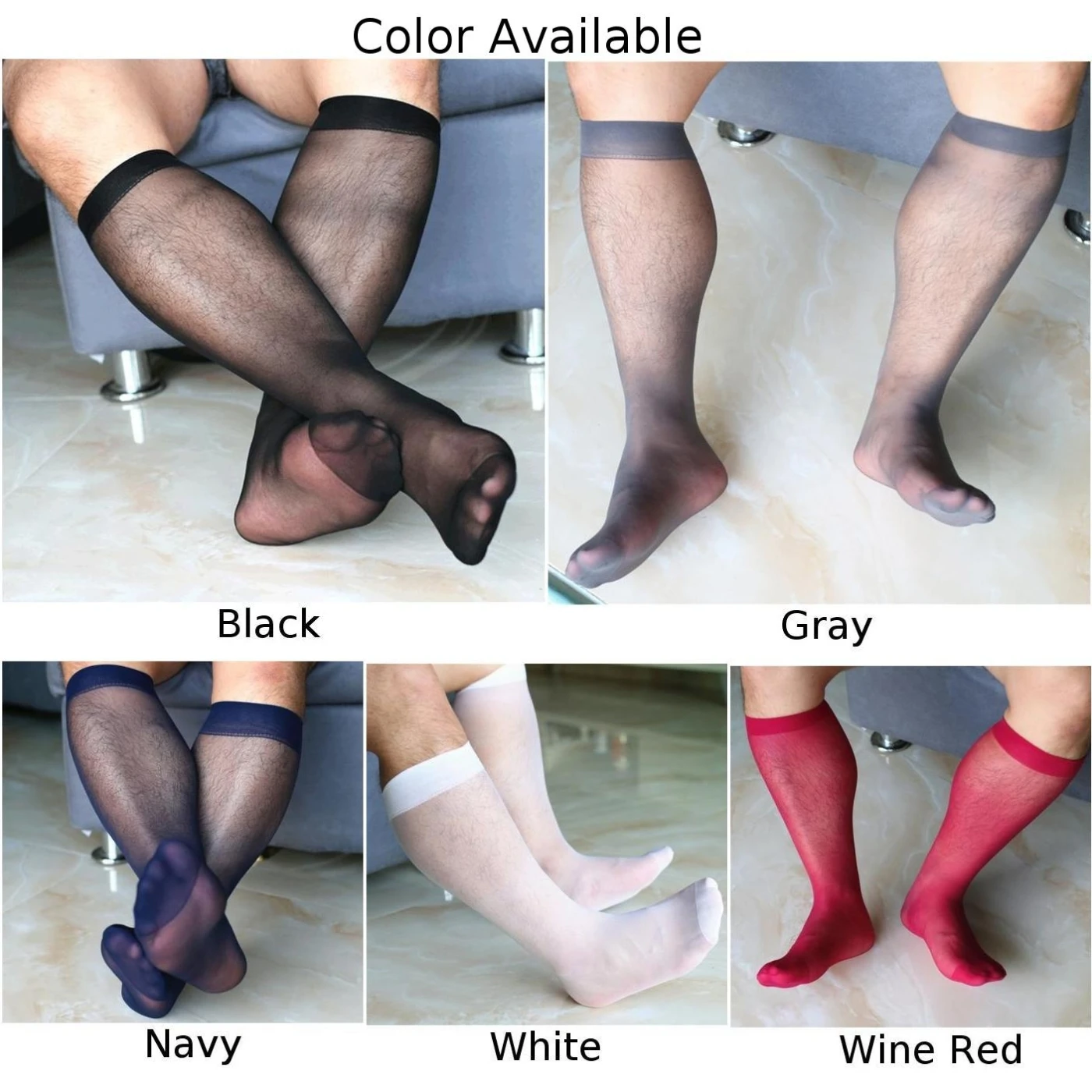 Vêtements hommes chaussettes robe soirée été Transparent Tube chaussettes vêtements d'affaires costume messieurs cadeaux haute élastique
