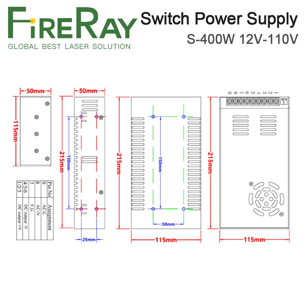 FireRay 400W Switch Power Supply S-400W Input 110V / 220V Output DC 12V 36V 48V 60V 110V 220V for Laser Machine