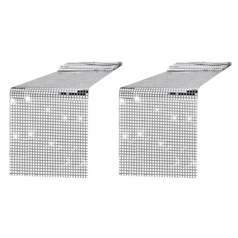 ABMS-2X Disco Party Table Runner Mirror Silver Foil Table Runner Glitter Metallic Table Cover For Disco Dance Party Wedding