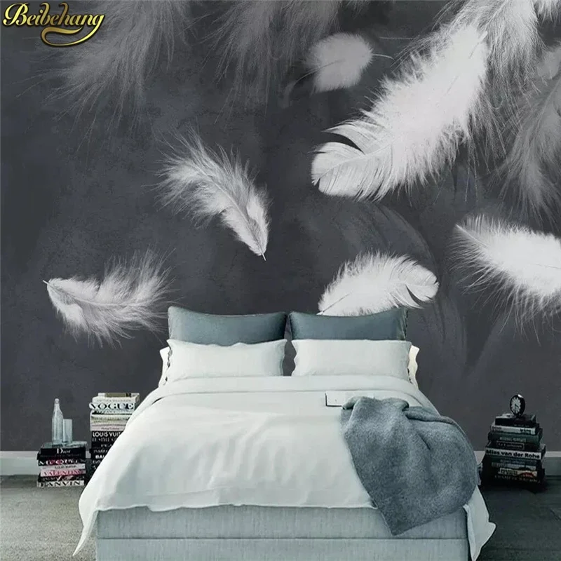 Modern home decorations minimalist feather TV sofa background papier peint mural 3d photo wallpapers for living room 3d flooring