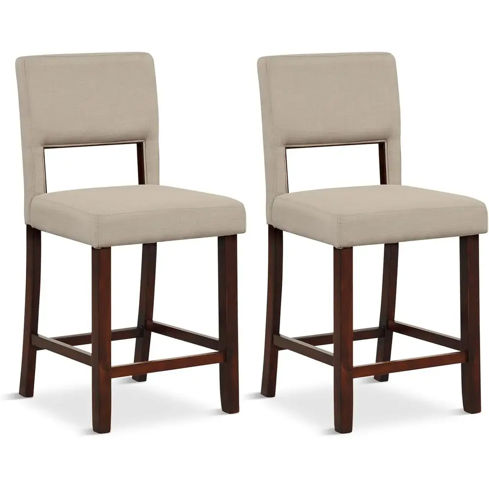 

Set of 2 Linen-Covered Counter Height Bar Stools with Back Support, Durable Rubberwood Legs, Up to 400 lbs Capacity, Beige Uphol