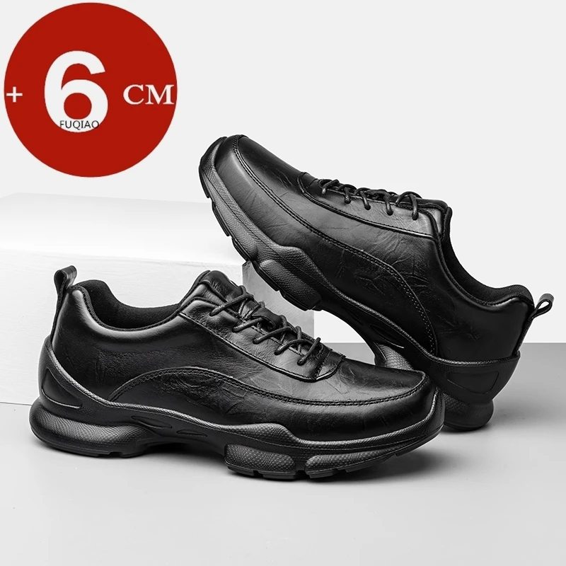 

New 6cm Elevated Men Genuine Leather Casual Sneakers Lightweight Comfortable Breathable Height Increasing Shoes