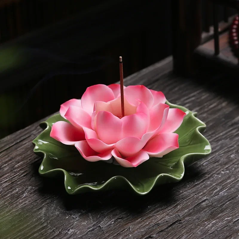 Y Handmade Large Lotus Flower Incense Burner Multi-Color Line Incense Holder Tea Room Office Home Decoration Buddha Home Decor