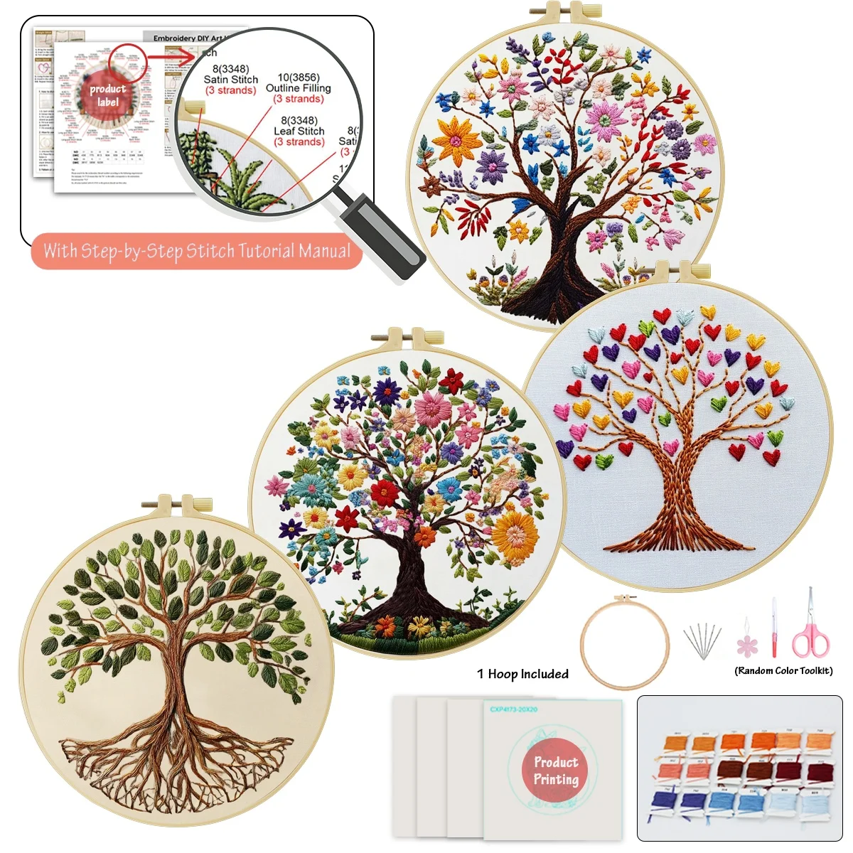 4-teiliges DIY-Stickmaterial-Set für Anfänger, inklusive Nadeln, Fäden, Stick-Starter-Kit, Kreuzstich-Kunst als Geschenk. – Detail 3