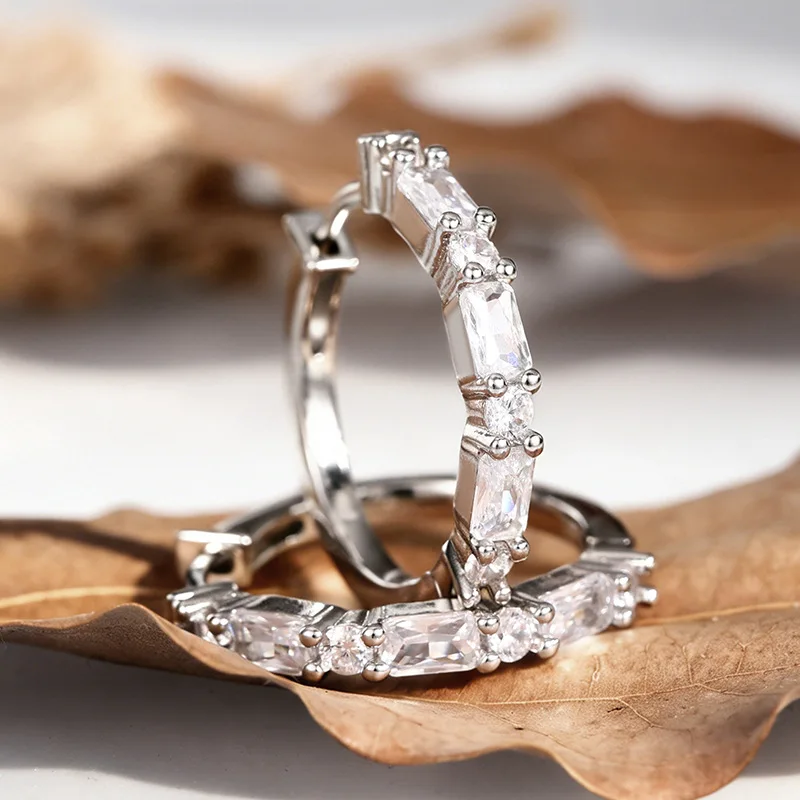 European and American Style Simple Gold Ear Buckle Shiny Ladder Cubic Zirconia Inlay Design Fashionable Commuting Jewelry