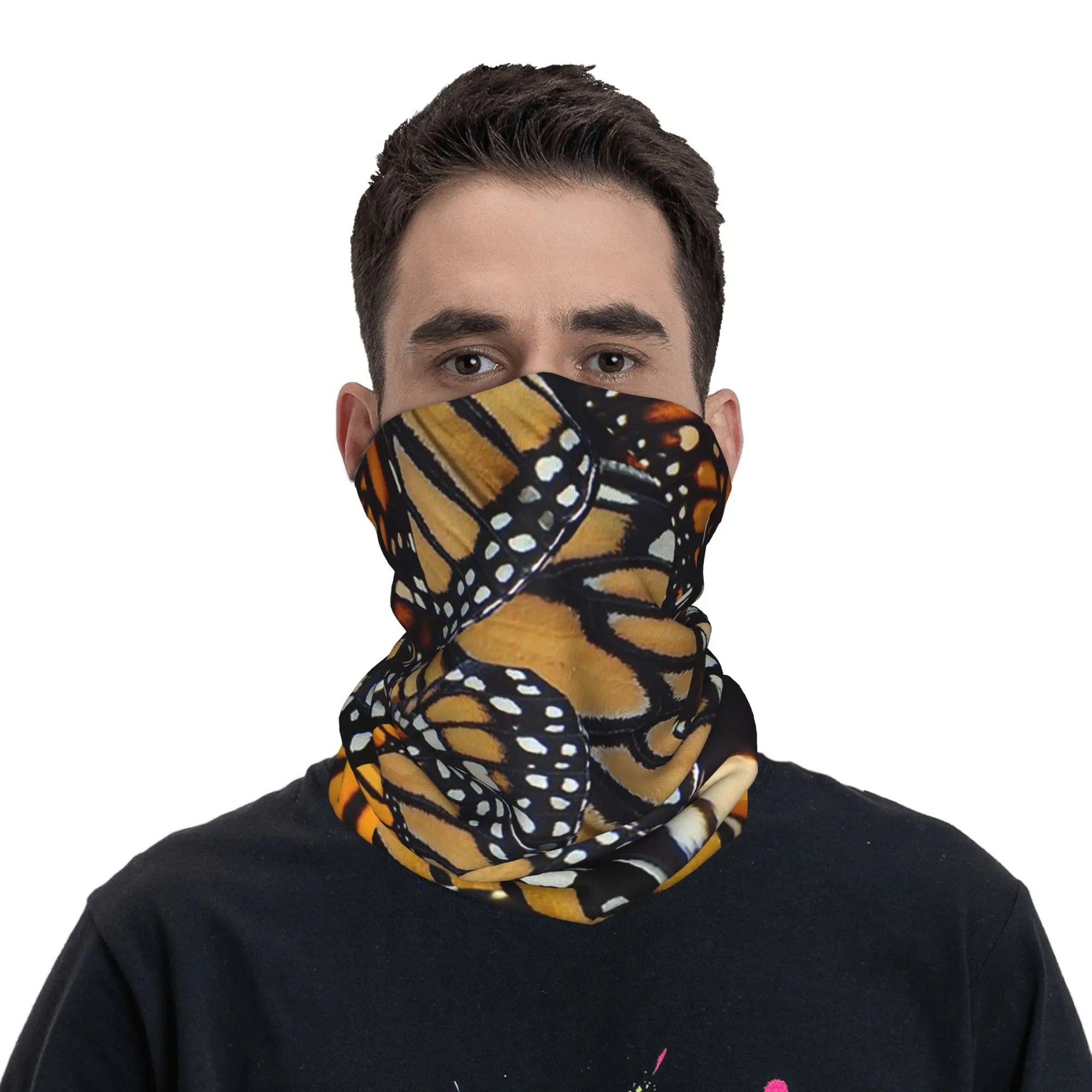 Butterfly orange pattern Bandana Neck Gaiter Printed Wrap Scarf Multi-use Cycling Scarf Riding For Men Women Adult All Season
