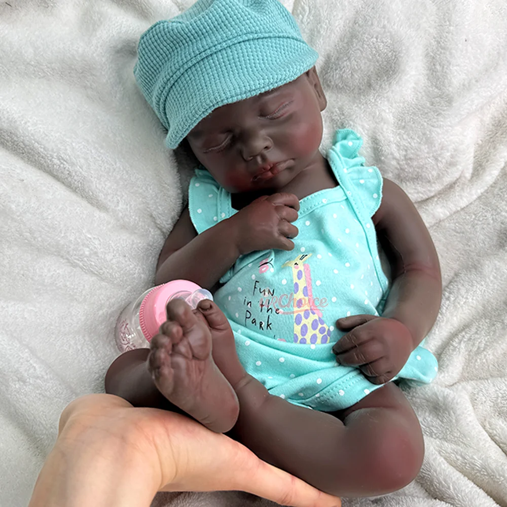 20" Realistic Silicone Reborn Baby Doll Black Reborn Baby Handmade Weighted Lifelike Newborn Collectible Gift Sleeping Doll