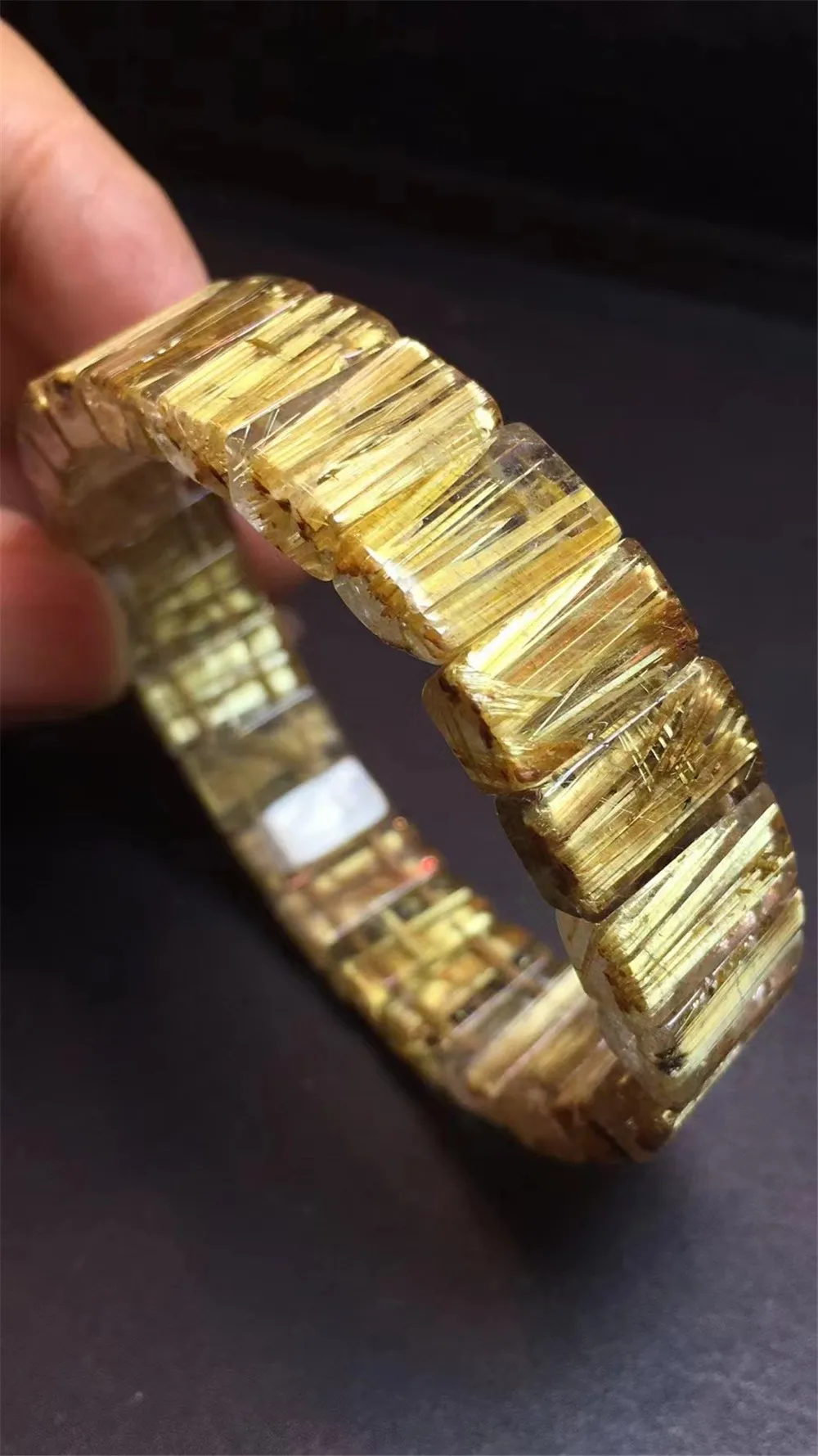 

15mm Natural Gold Rutilated Quartz Bangle Bracelet Jewelry For Women Lady Men Gift Healing Crystal Beads Brazil Gemstone AAAAA