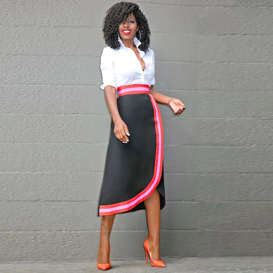 High Waist Satin Skirts Black Girls  Skirts Office Lady Formal Wear Women Saias Custom Color And Size Mid-Calf  Hot Pink Skirt