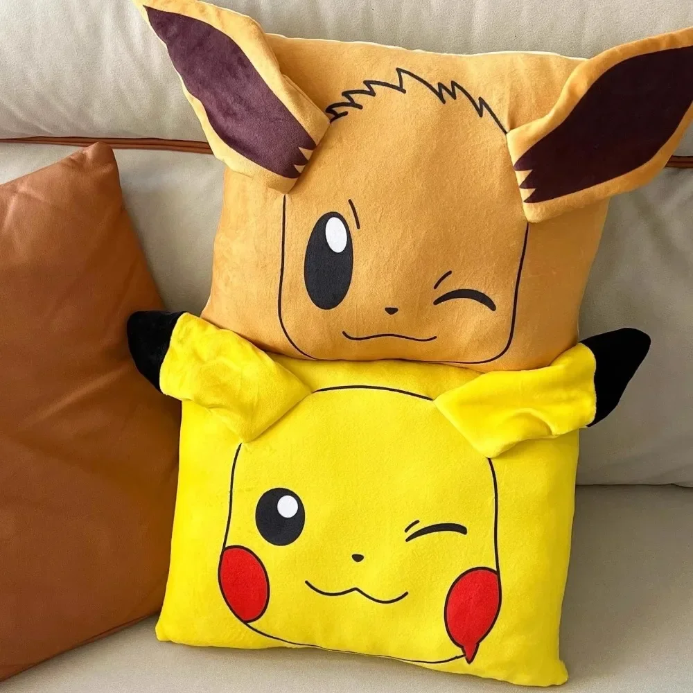 38X49CM Pokémon Pikachu Eevee Anime Short Plush Cute Cartoon Pillowcase Home Sofa Office Cushion Pillow Cushion Cover Wholesale