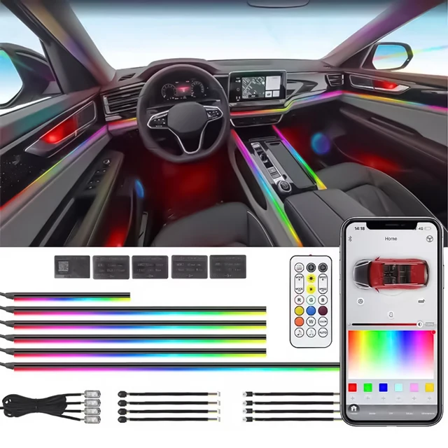 6w1 Samochodowa akrylowa listwa światłowodowa 18 w 1 Podświetlenie samochodowe Światła otoczenia RBG 64 Kolor Dekoracja Atmosfera Lampa earu