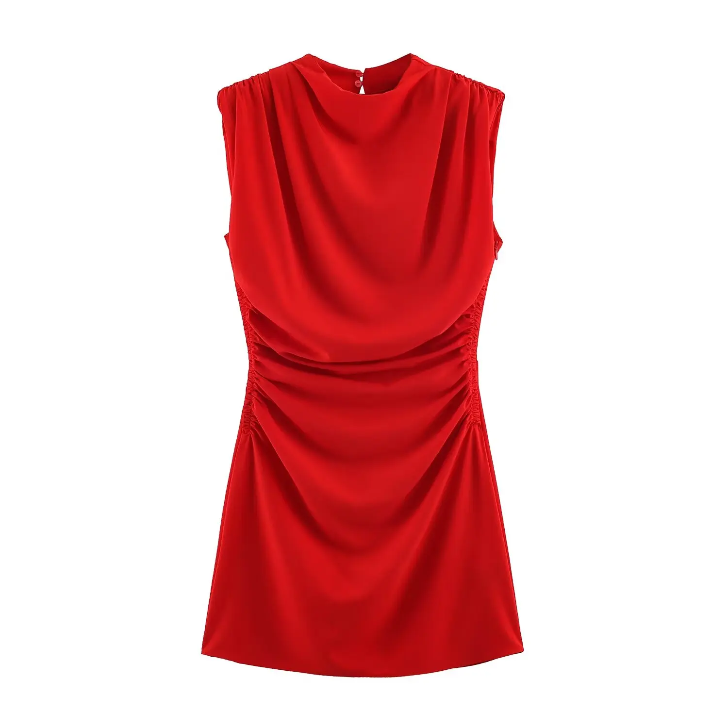 2026 Neues Damen-Minikleid, schlicht, figurbetont, sexy, unifarben, ärmellos, Abendkleid, elegant, mit Falten, schmaler Schnitt, seitlicher Reißverschluss, Freizeitkleid – Detail 4