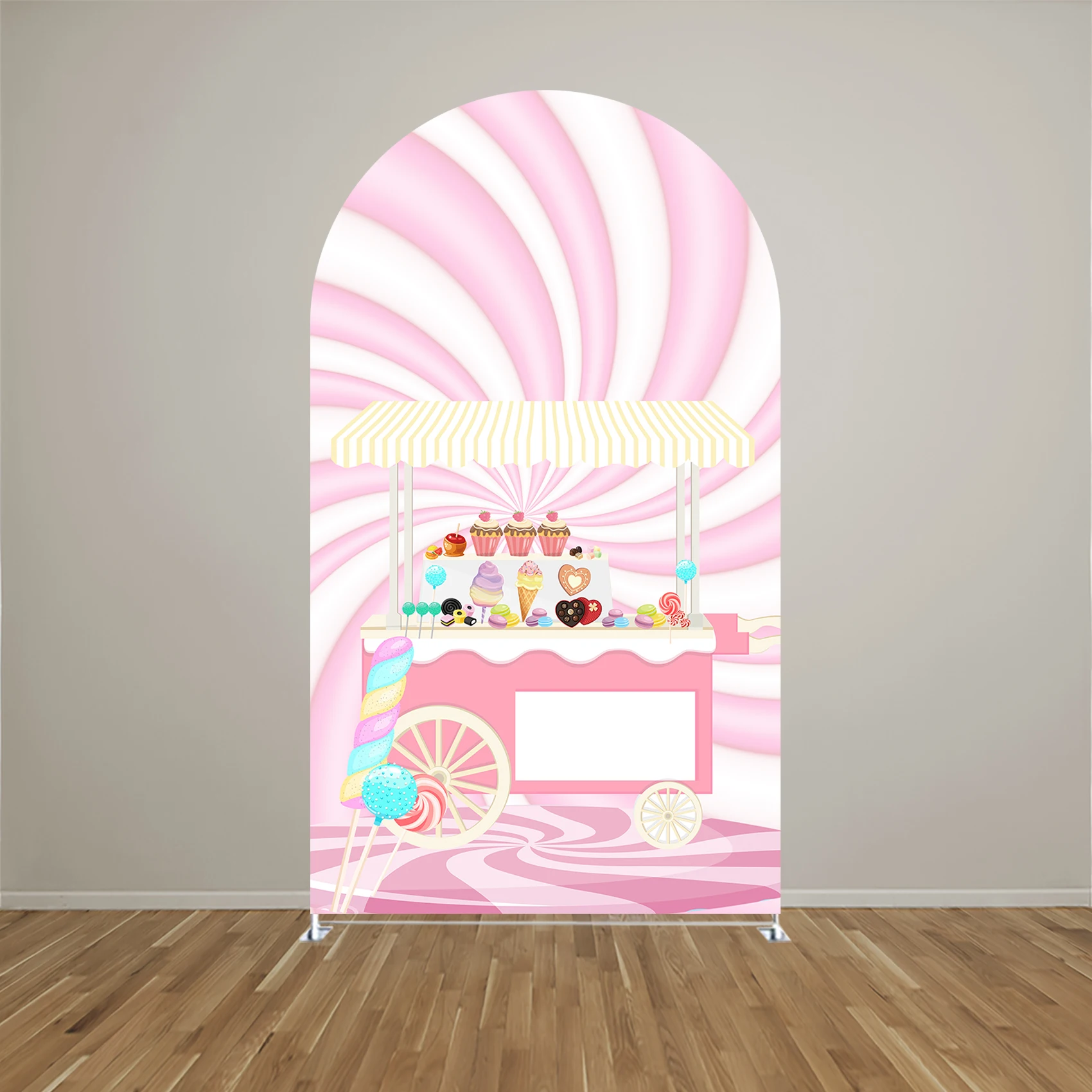 Candy Cart Arch Backdrop Cover for Baby Girl Birthday Baby Shower Party Decoration,Bilayer Stretchy Fabric, Elastic and Washable