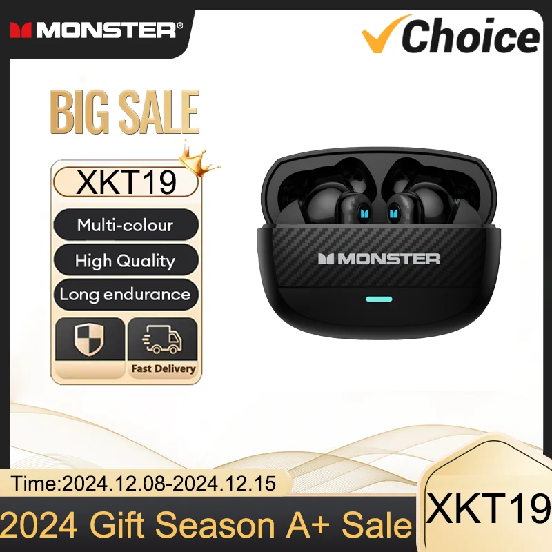 

New Monster Airmars XKT19 Bluetooth V5.4 Wireless Earphones Sports Earbuds Gaming Noise Reduction HIFI Sound Quality Headphones