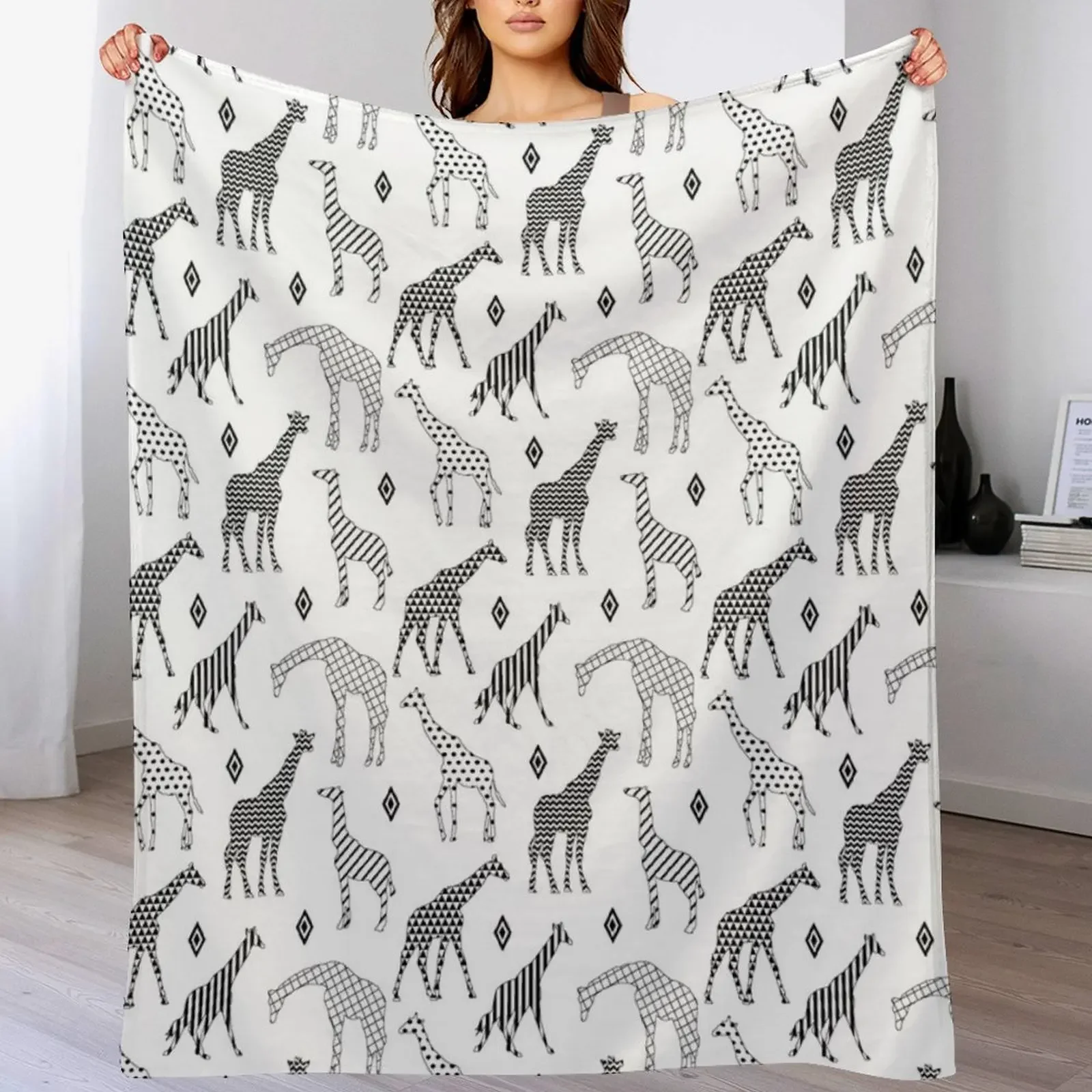 Geometric Giraffes Throw Blanket Air Conditioner Soft Blanket for Office Home