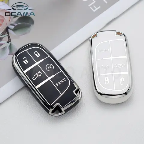 Funda de llave inteligente de coche de TPU de 5 botones para Jeep Renegade Frand Cherokee Dodge Journey Charger Chrysler 200 300 Shell Fob