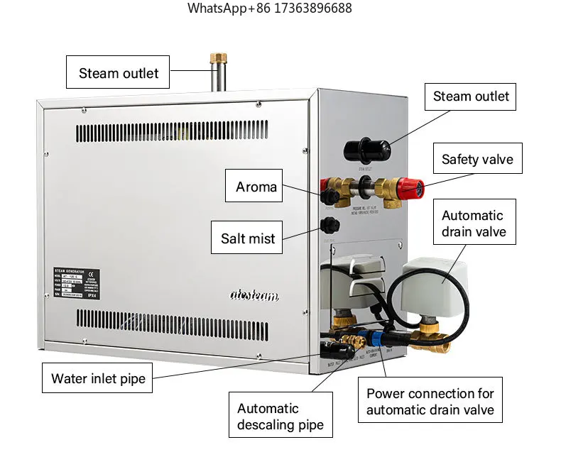 Bluetooth App&WiFi 3kw 4.5KW 5kw 6kw 7kw 8kw 9kw 10.5KW 12kw 15kw 18kw 21kw Sauna Steam Generator for Turkish Bath Hammam view 5