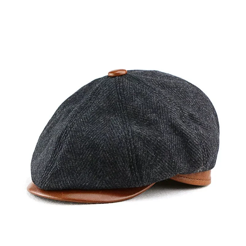 Retro Casual British Octagonal Cap Men's Duckbill Beret Trendy Fall/Winter Hat Literary Woolen Newsboy Cap Forward-Facing Cap