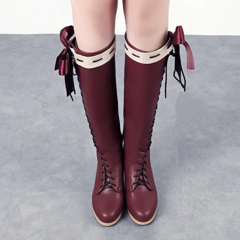 Anime Cosplay Boots  Violet Evergarden Lolita Shoes Customized Ladies Fashion Leisure Cartoon Bow Pu Lolita Shoes