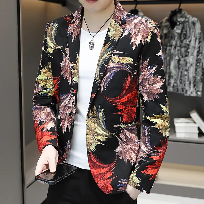 2024The New Men\'s Fashion Handsome Printed Suit Casual Korean Version of The Trend Banquet Stage  Blazers   Blazer Masculino