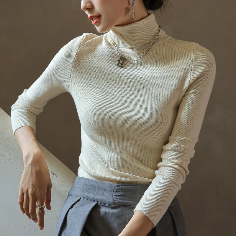 

Basic Autumn Tight Female Pullover Causal Long Sleeve Top Women Winter Turtleneck Sweater Office Lady Oversize Jumper Pullovers