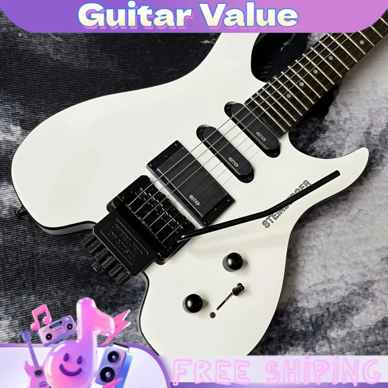 Compact White Headless Electric Guitar 6-String Stainless Steel Frets High Quality Portable Guitar Holiday Gift Promotion