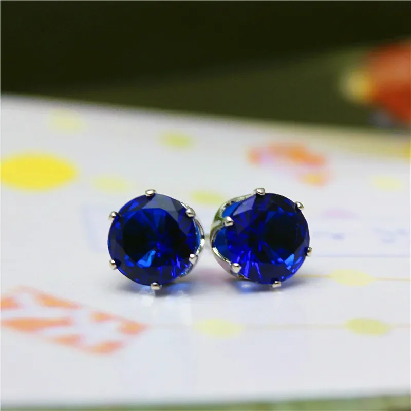 Simple and fashionable white-plated K earrings colorful temperament round 8MM flash acrylic imitation zircon earrings for women