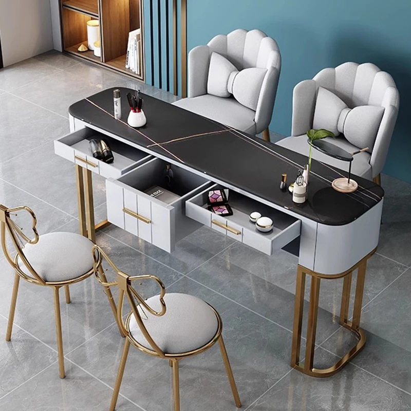 Modern Luxury Nail Tables Simple Multifunction Storage Marble Nail Table Reception Desks Professional Salon Furniture Nagel FYMT