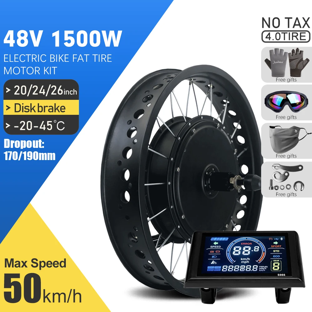 Ebike Fat Tire Conversion Kit 20 26 Inch 4.0 Tyre 48V 1500W Rear Cassette Hub Motor Snow Wheel 4 Color For Electric Fat Bike Kit