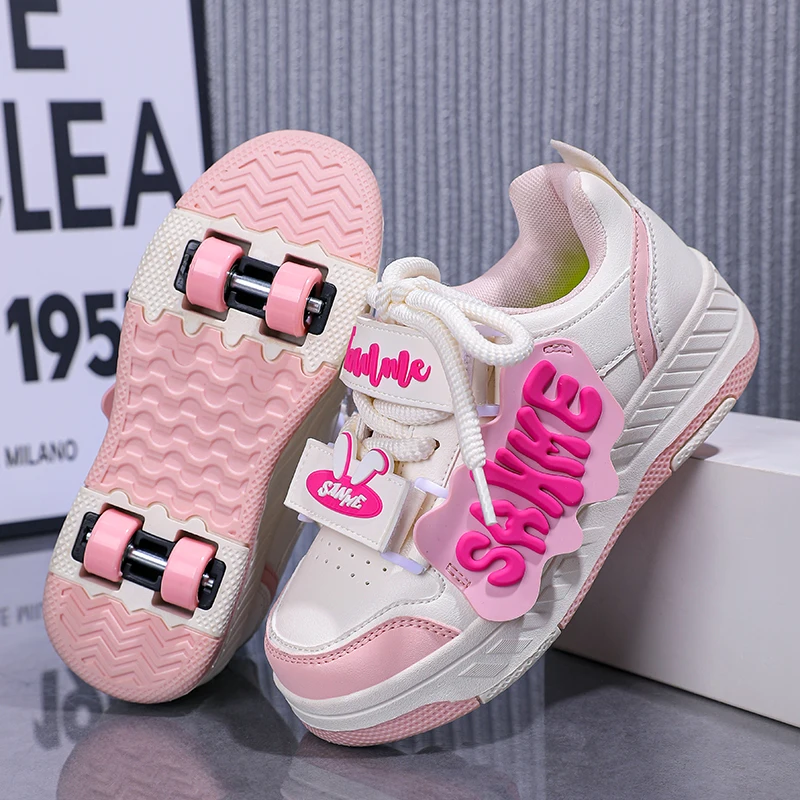New Cute Children Sports Shoes Four Wheels Wear-resistant Leather Parkour Comfortable Stable Outdoor Sports Roller Skates Racing