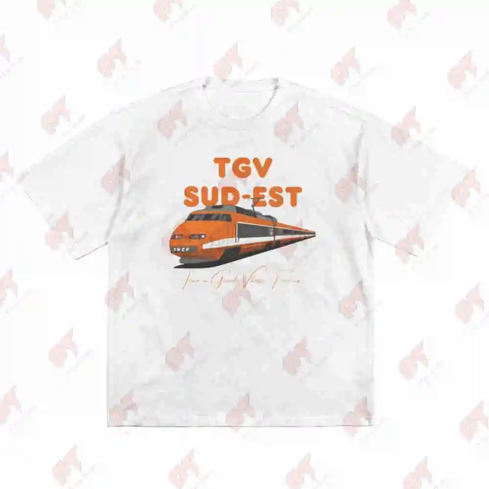 Tgv Sud Est Locomotive Artwork Short Sleeve Tee 100% Cotton T-Shirt
