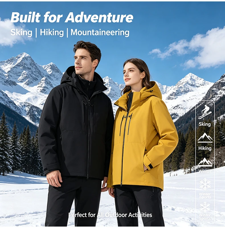 LNGXO Herren- und Damen-Skianzug, wasserdichte, thermische Snowboardjacke, Skijacke, Kletterjacke, Wanderjacke, mit Graphen-Innenfutter, wattiert. – Detail 27