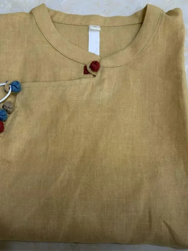 

Comfortable Breathable Linen Women's Top Button Design Color Blo Summer New Chinese Sle National Trend Loose Fit irt