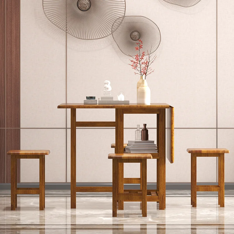 

Household, small apartment, folding, all solid wood, storage, rectangle, tables and chairs, set