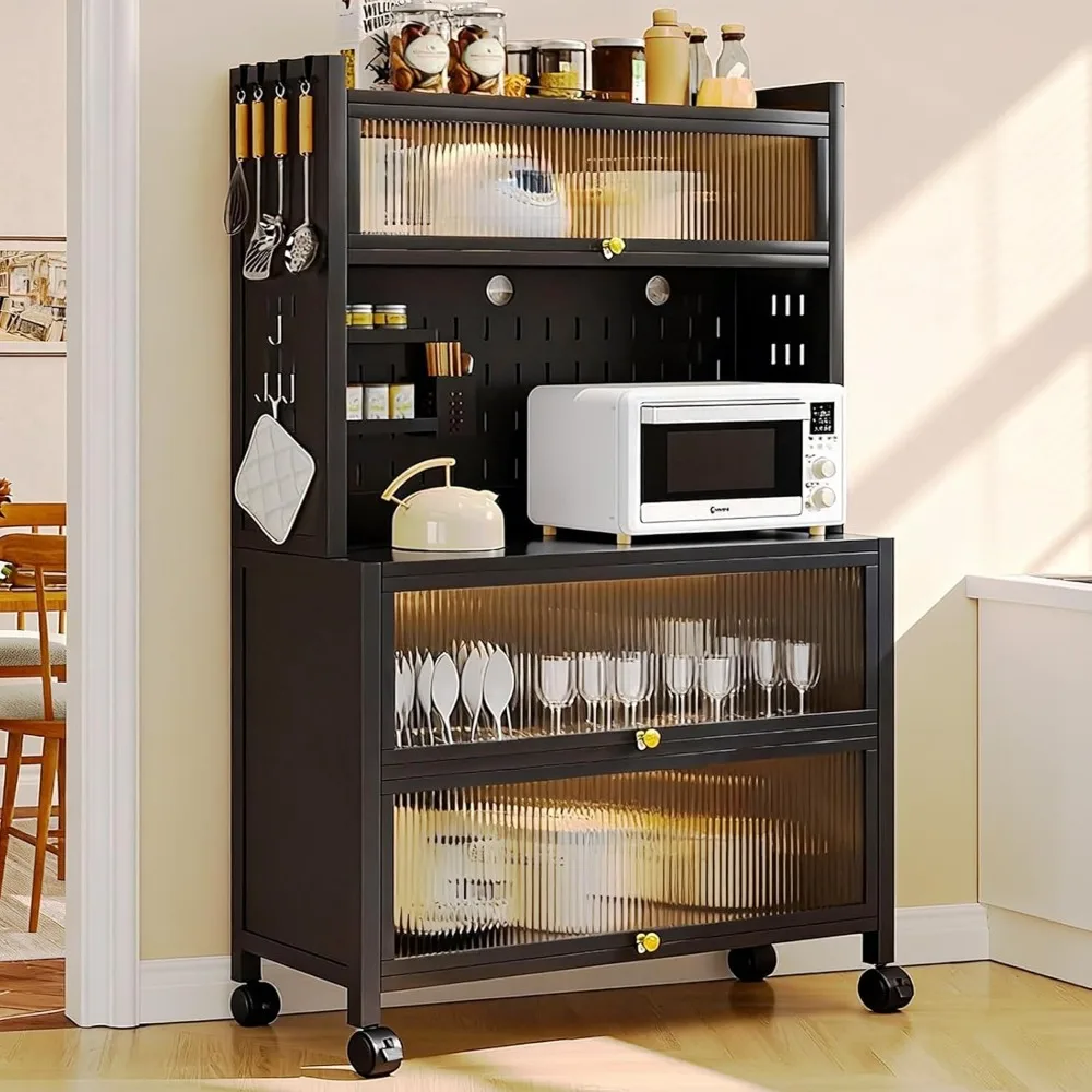 

Bakers Rack with Storage 63" Coffee Bar with 8 S-Shaped Hooks, 5-Tier Microwave Stand, Metal Kitchen Shelf Rack, Customized