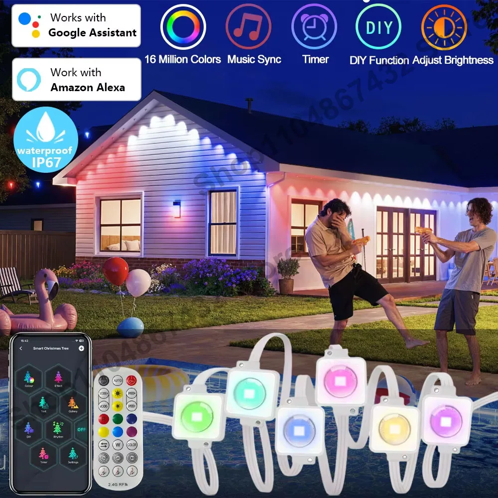 60M Permanent Eaves Light 120LED RGB Smart Outdoor Lights with Alexa & Google IP67 Waterproof for Halloween Christmas Decor