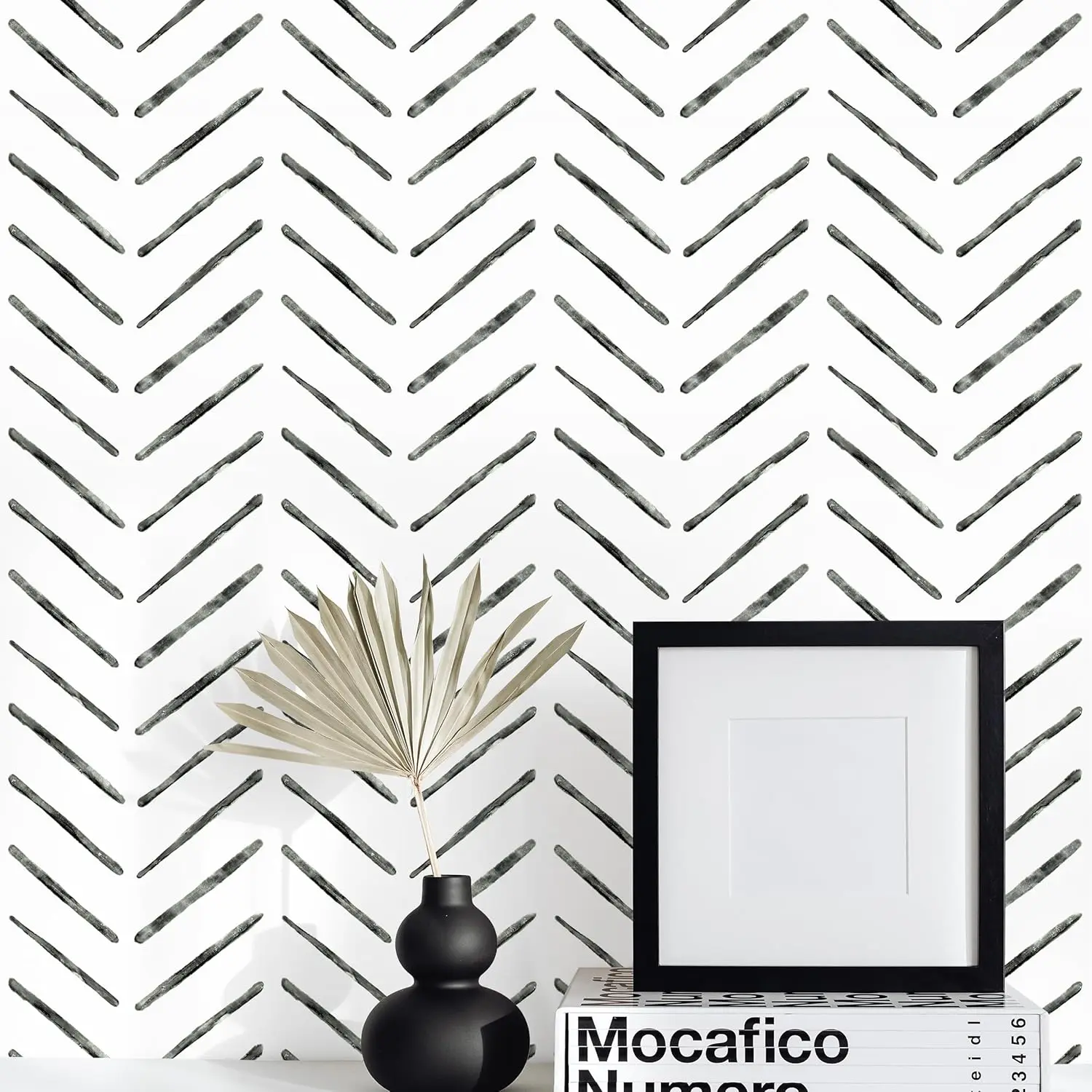 

Peel and Stick Herringbone Wallpaper Neutral Stripe for Cabinets 78.7inL 17.3inW Self Adhesive Removable Black and White
