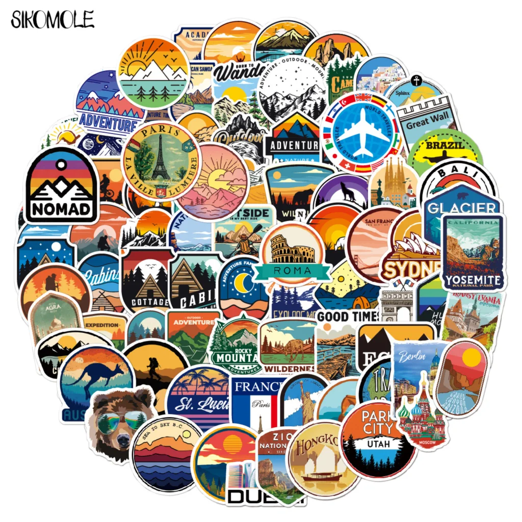 

10/30/50/100PCS Camping Landscape Landmark Stickers Outdoor Adventure Climbing Travel DIY Car Laptop Luggage Graffiti Sticker F5